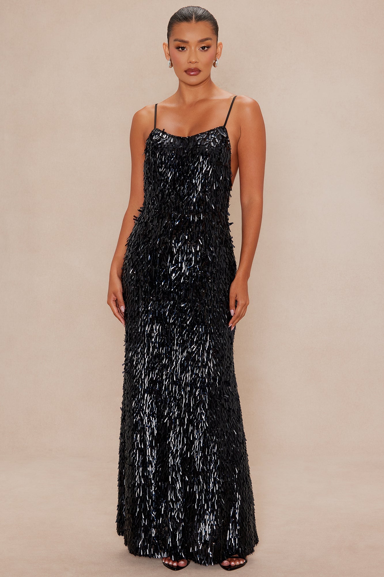 Emilee Sequin Backless Maxi Dress - Black 