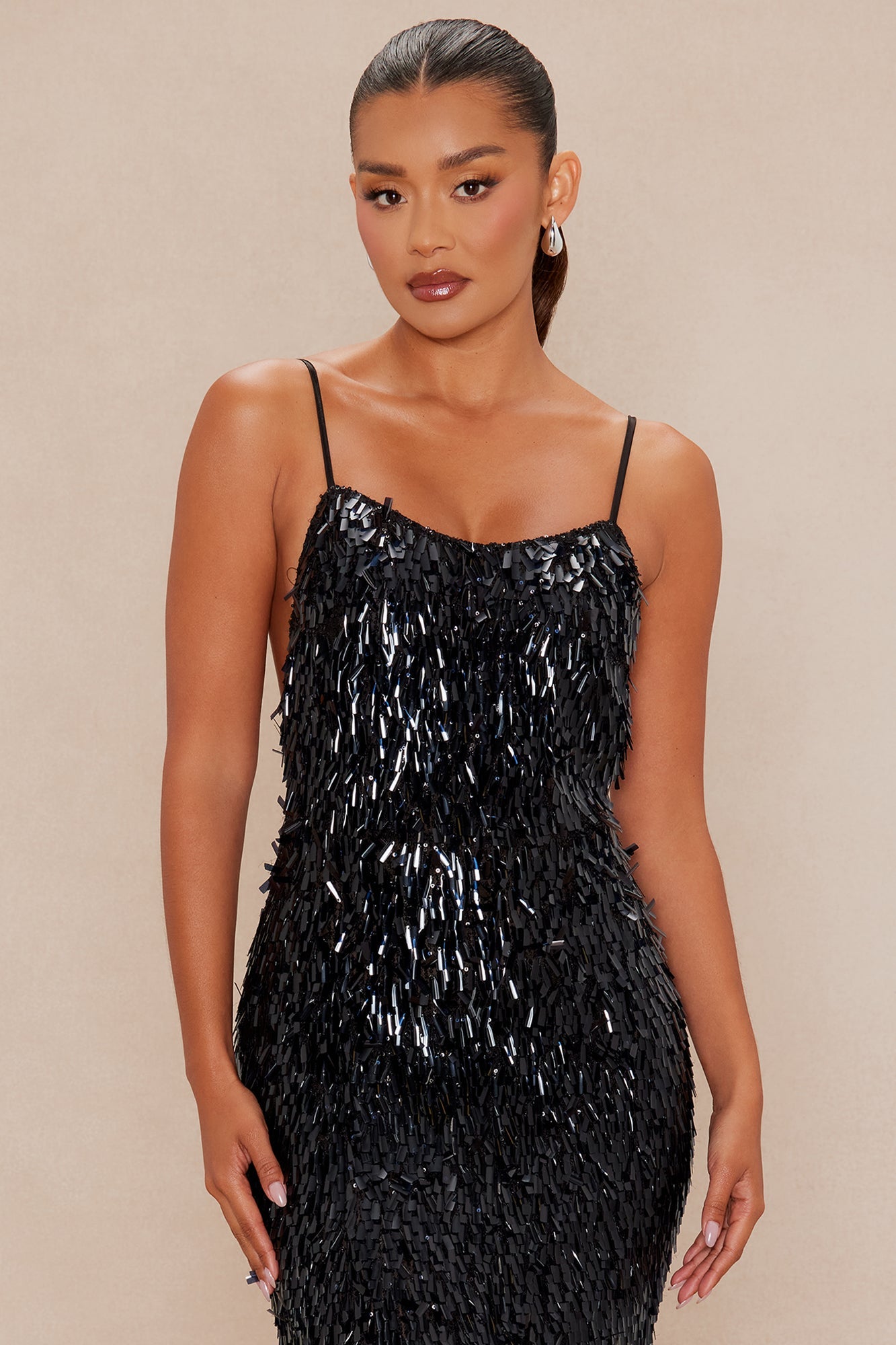 Emilee Sequin Backless Maxi Dress - Black 