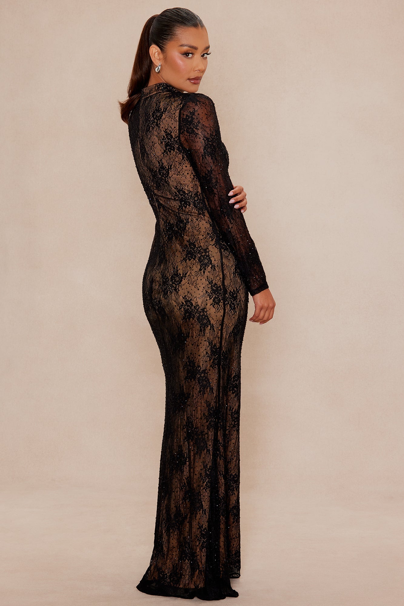 Dark Romance Embellished Lace Maxi Dress - Black 