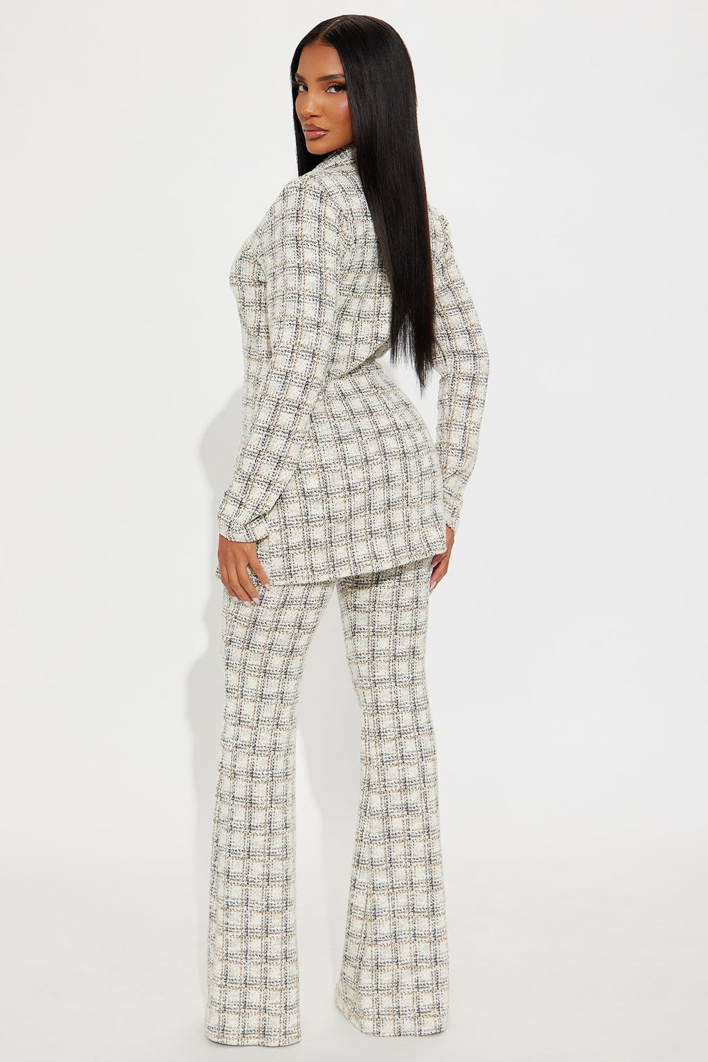 Bethany Tweed Blazer Pant Set - White/Black 