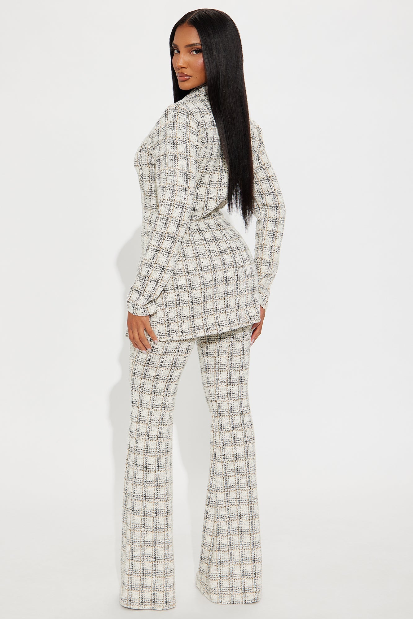 Bethany Tweed Blazer Pant Set - White/Black 