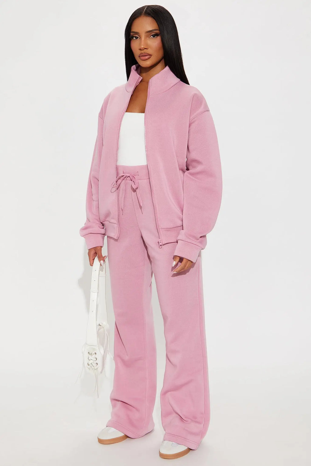 Demi Zip Up Fleece Pant Set - Mauve 