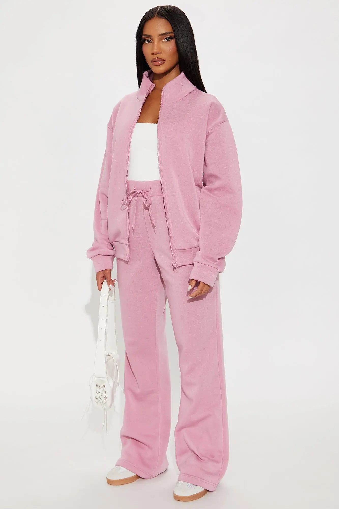 Demi Zip Up Fleece Pant Set - Mauve 