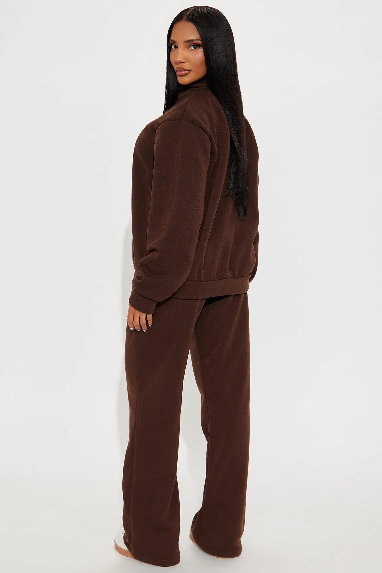 Demi Zip Up Fleece Pant Set - Chocolate 