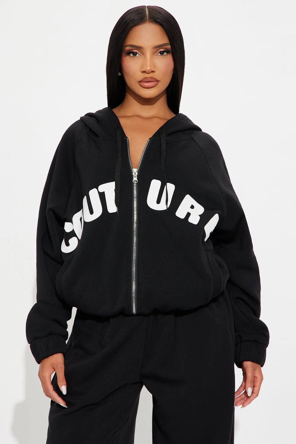 Couture Comfort Zip Up Fleece Pant Set - Black 