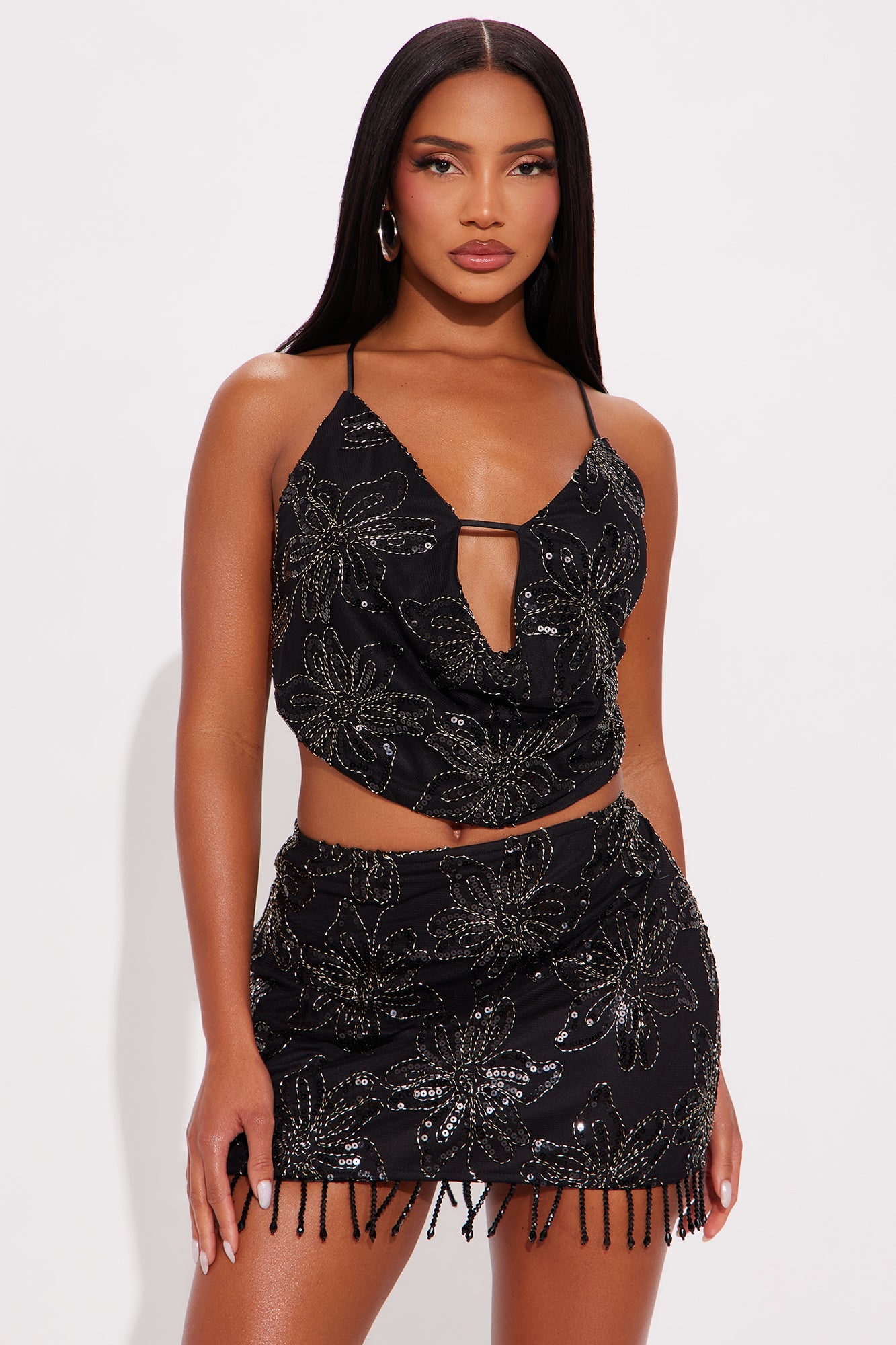 That Inner Glow Halter Mini Skirt Set - Black