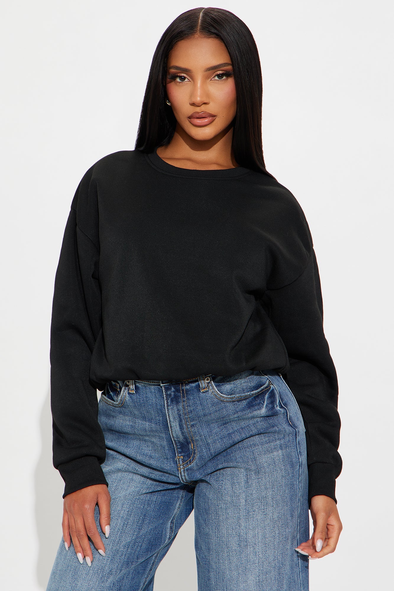 Classic Look Bubble Fleece Sweatshirt - Black 