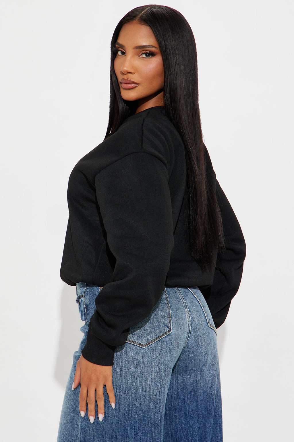 Classic Look Bubble Fleece Sweatshirt - Black 