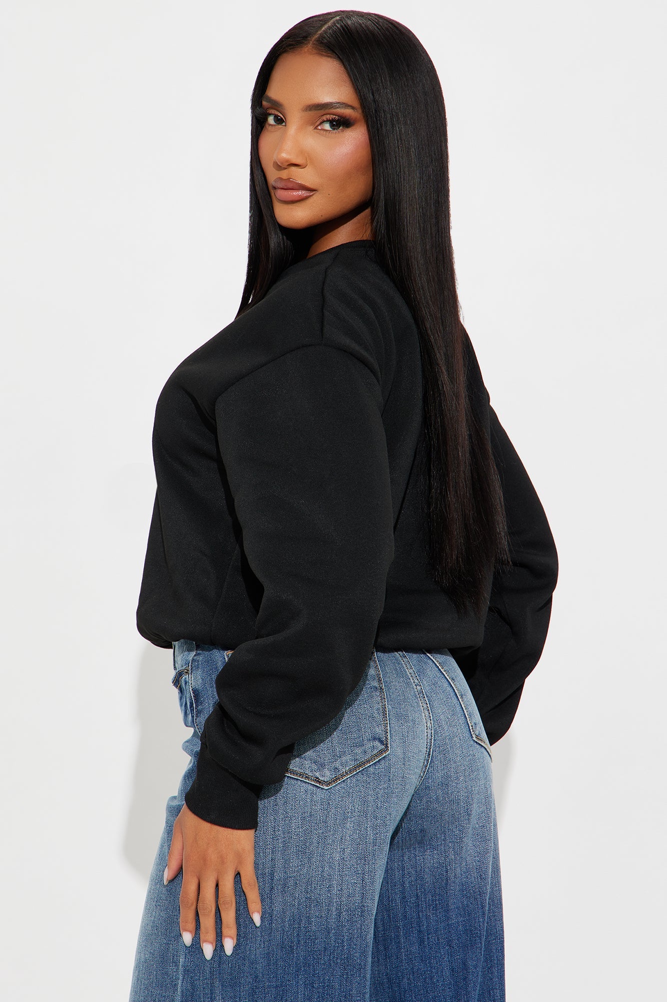 Classic Look Bubble Fleece Sweatshirt - Black 