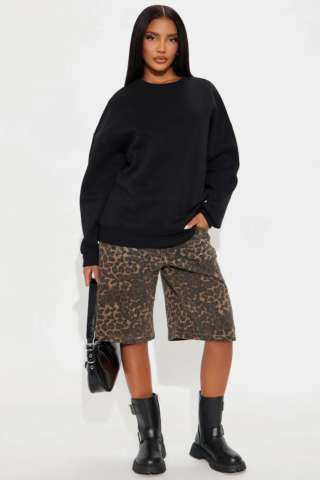 Candice Oversized Crewneck Sweatshirt - Black 