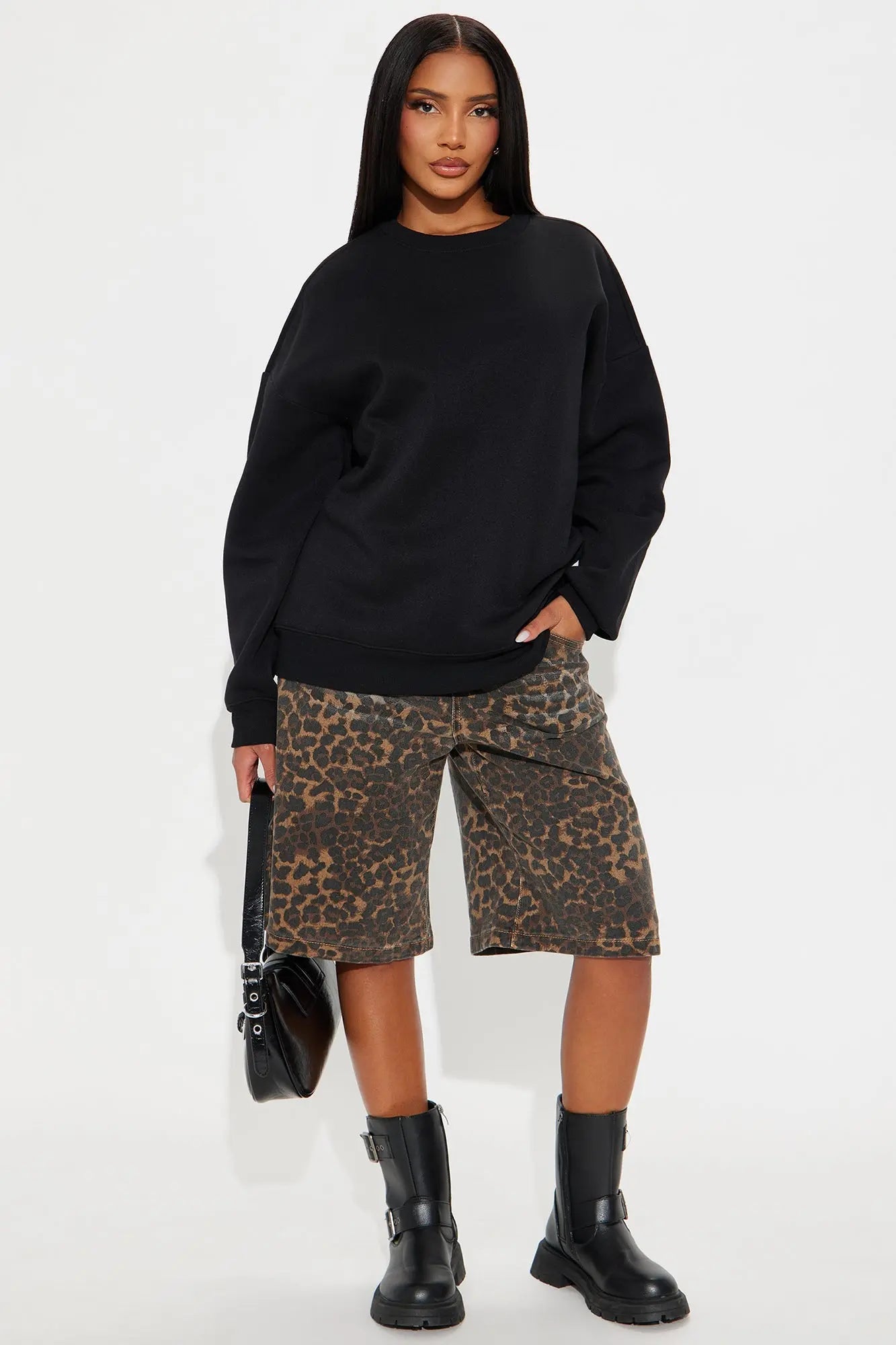 Candice Oversized Crewneck Sweatshirt - Black 