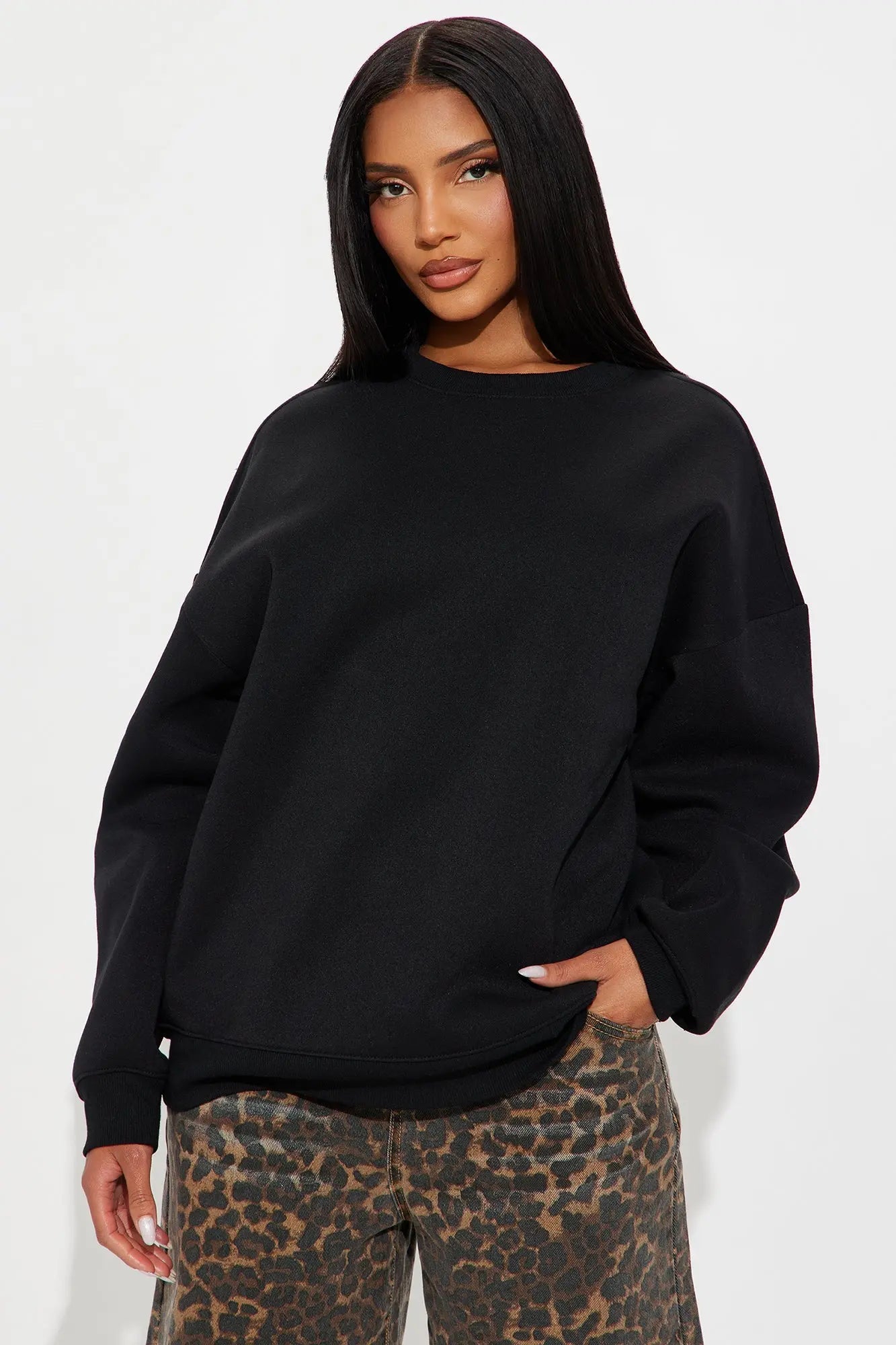 Candice Oversized Crewneck Sweatshirt - Black 