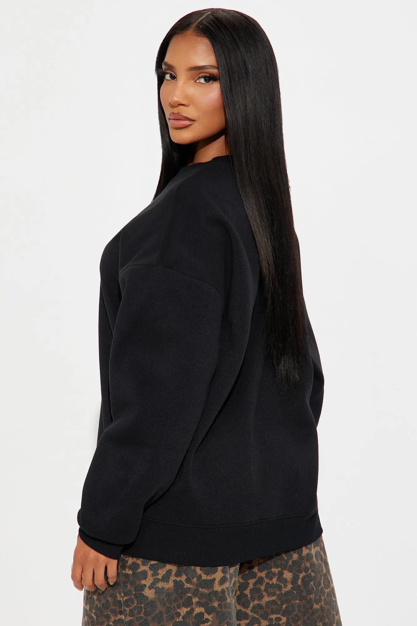 Candice Oversized Crewneck Sweatshirt - Black 