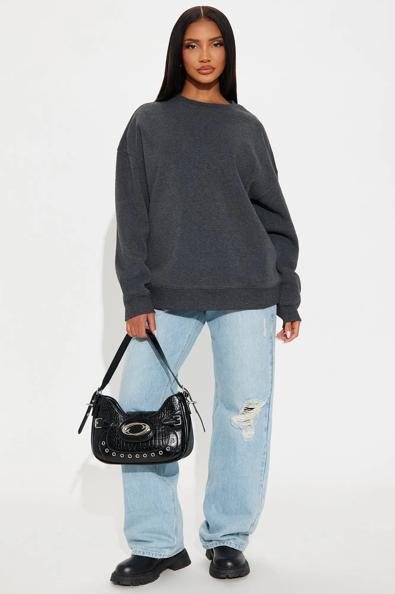 Candice Oversized Crewneck Sweatshirt - Charcoal 