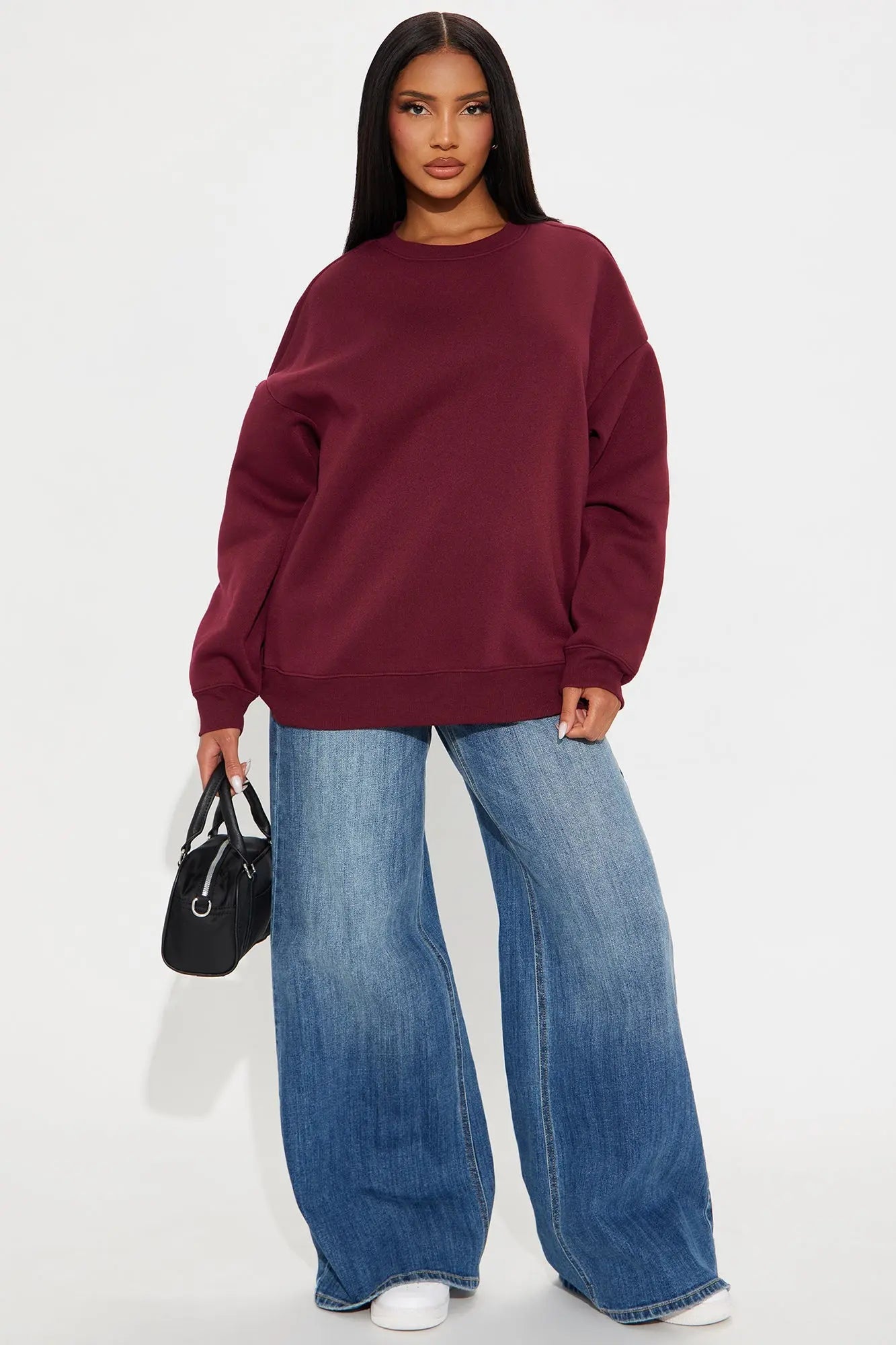 Candice Oversized Crewneck Sweatshirt - Burgundy 