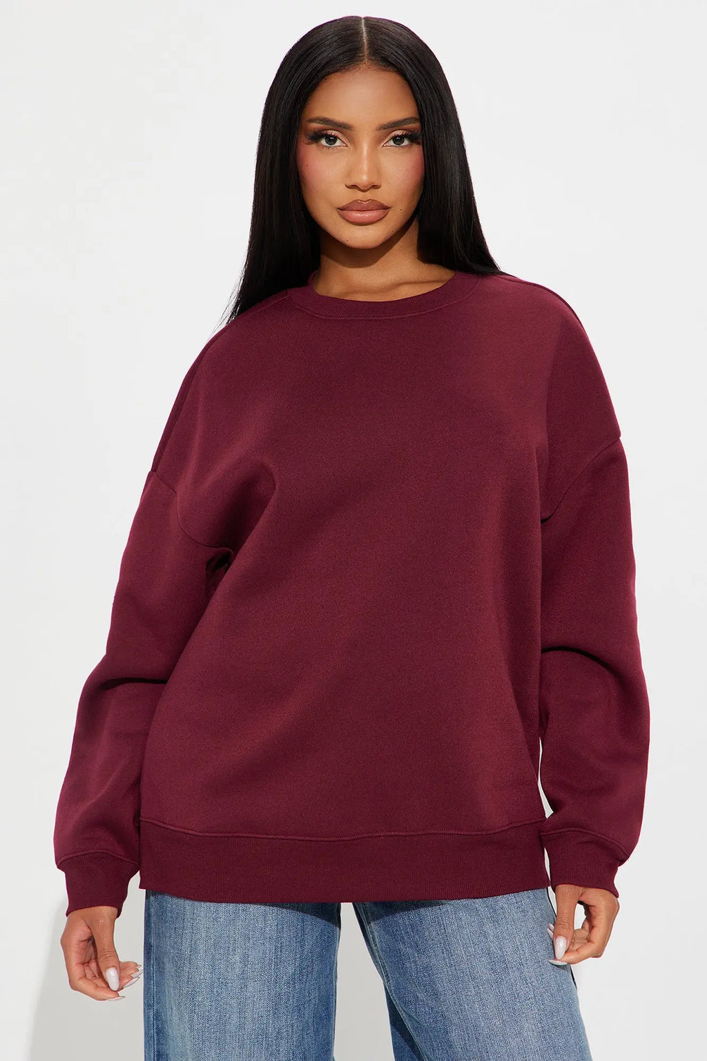 Candice Oversized Crewneck Sweatshirt - Burgundy 