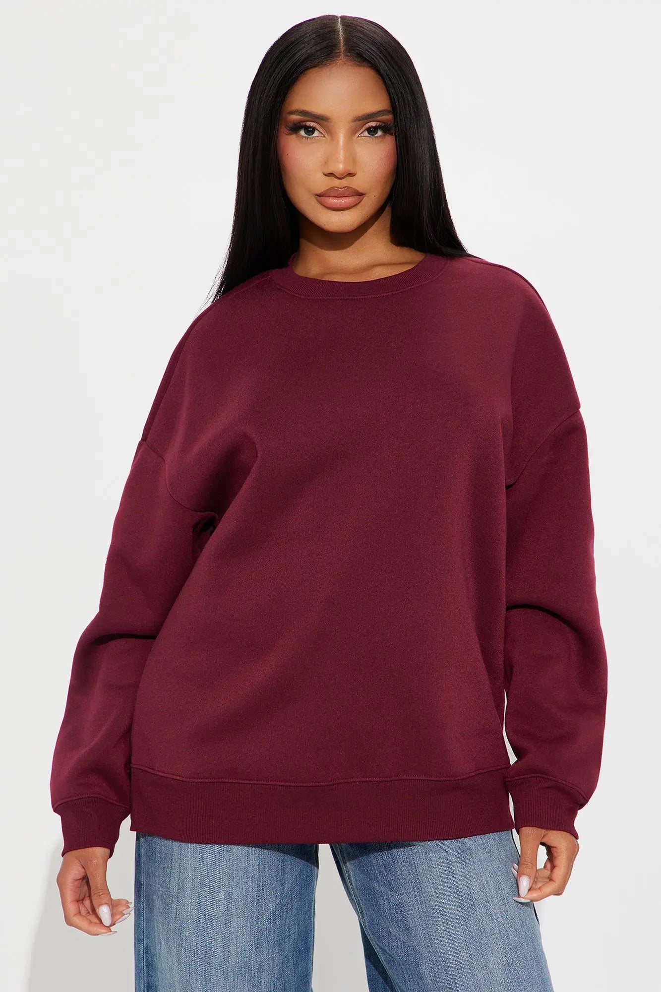 Candice Oversized Crewneck Sweatshirt - Burgundy 