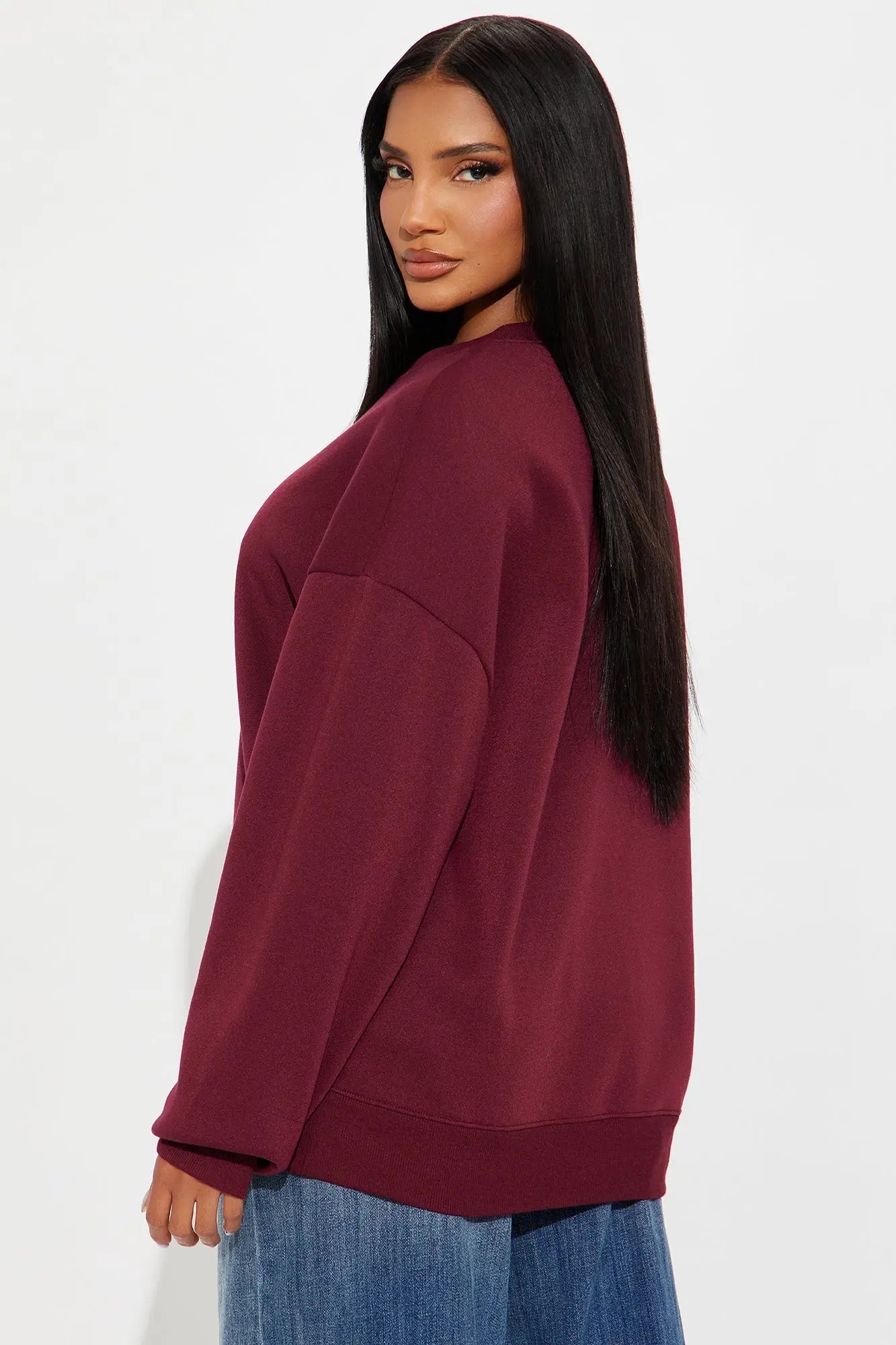 Candice Oversized Crewneck Sweatshirt - Burgundy 