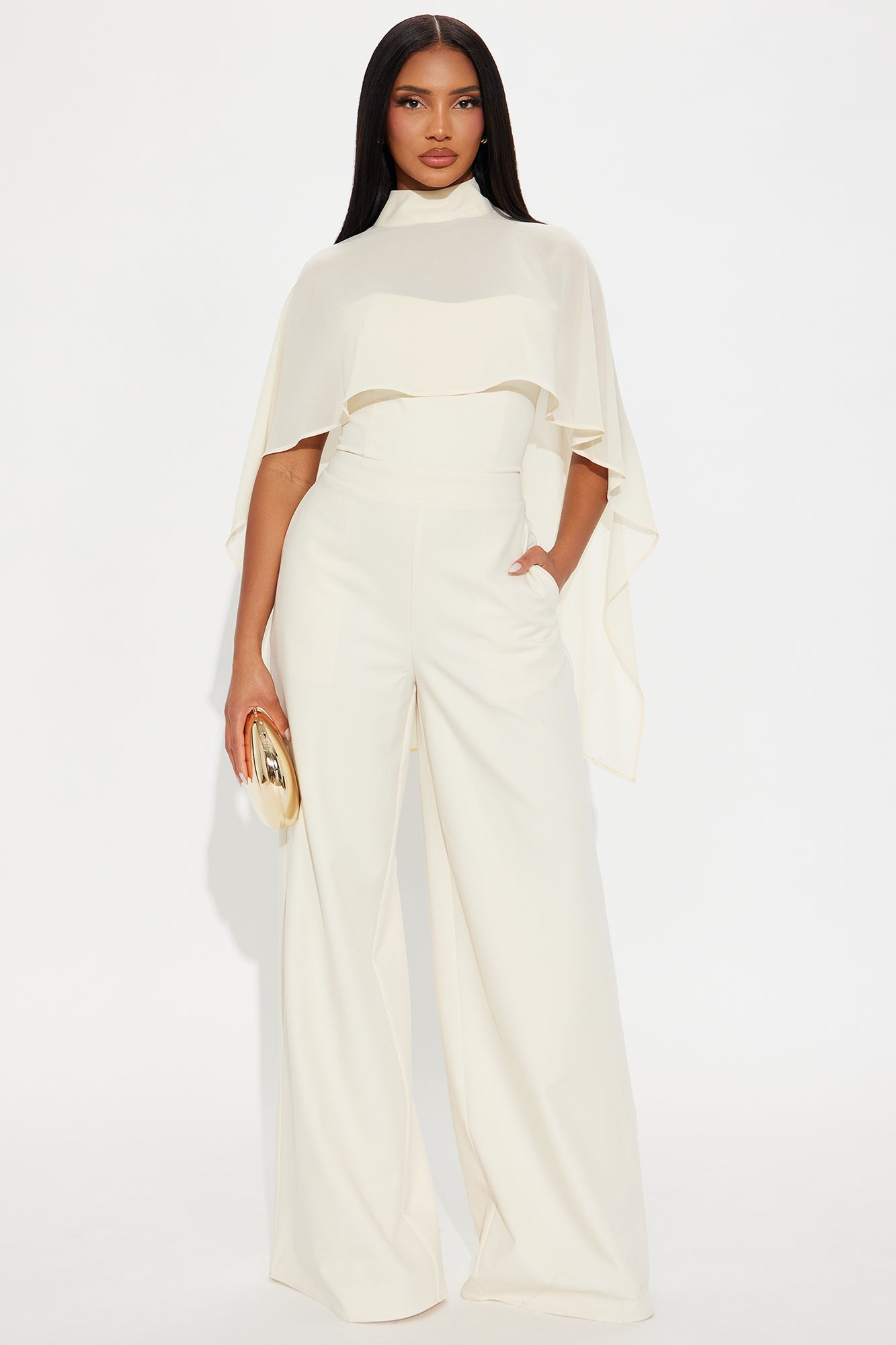 Alessia Cape Wide Leg Jumpsuit Set - Cream