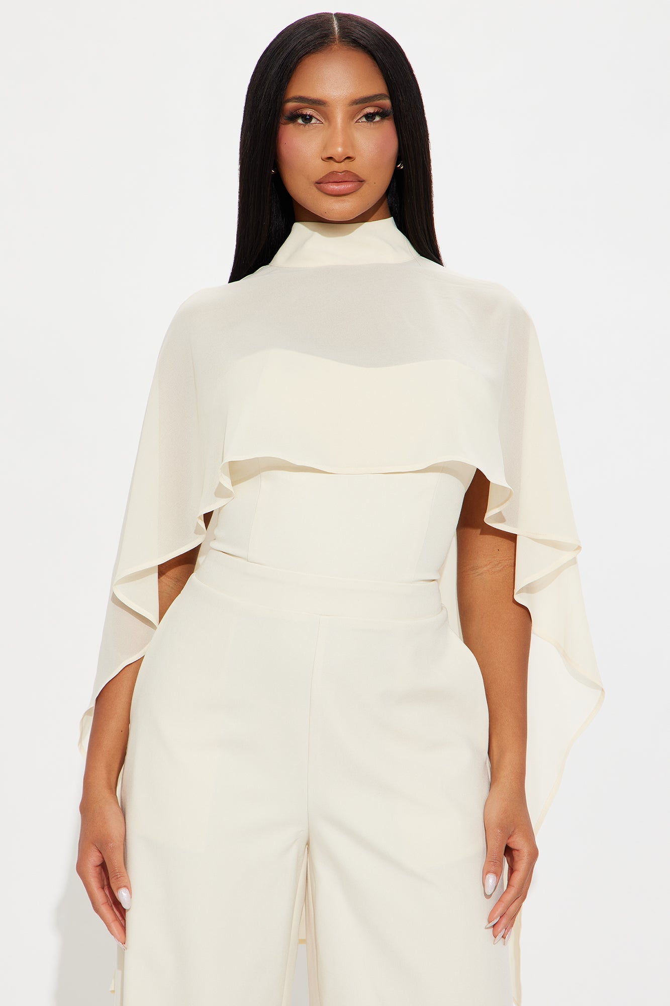 Alessia Cape Wide Leg Jumpsuit Set - Cream