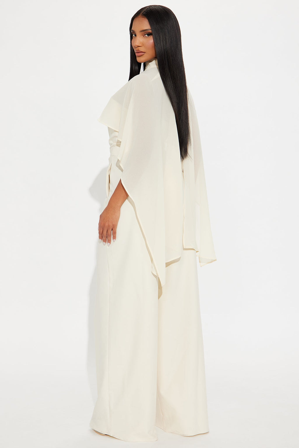 Alessia Cape Wide Leg Jumpsuit Set - Cream