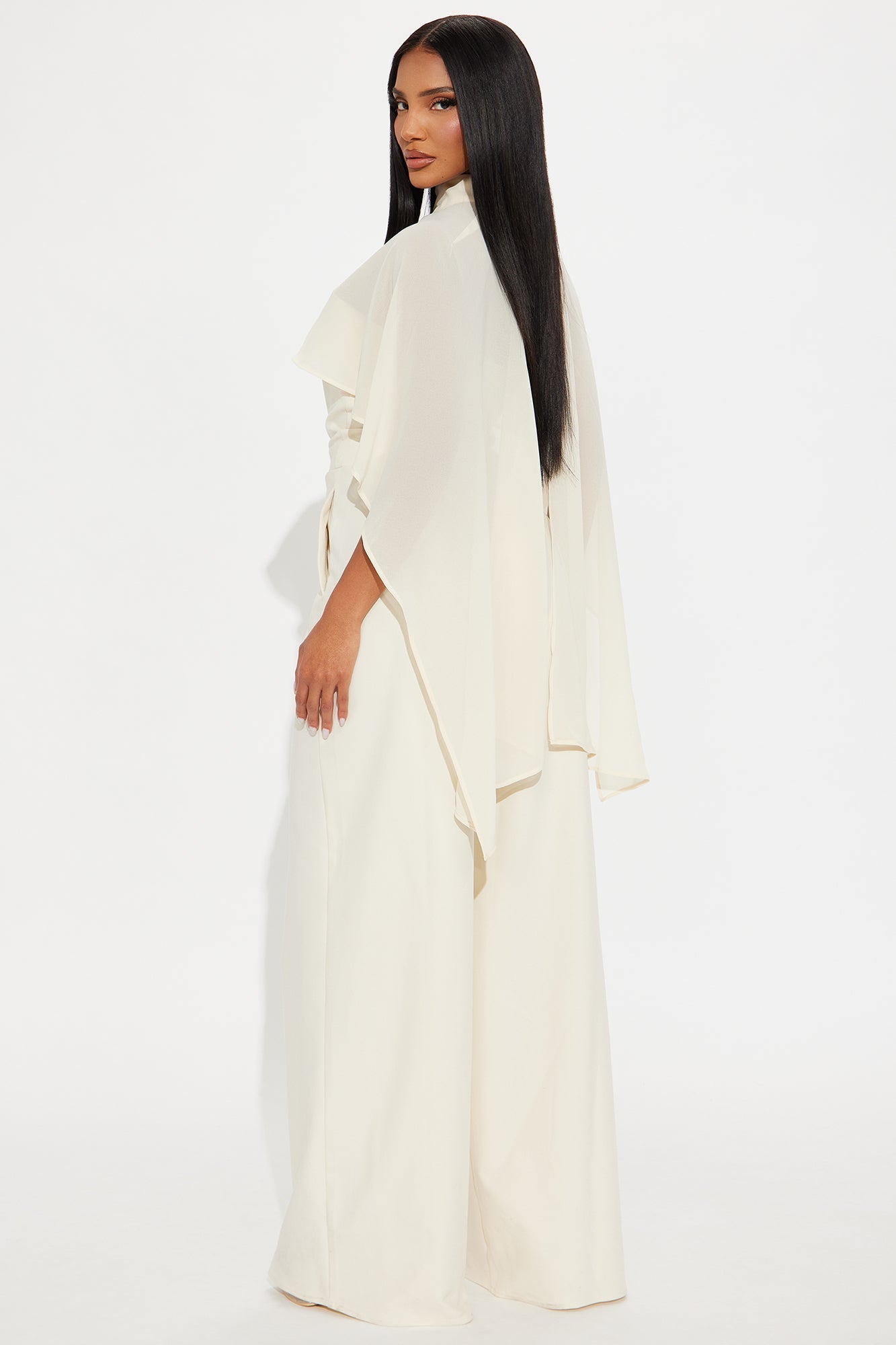 Alessia Cape Wide Leg Jumpsuit Set - Cream