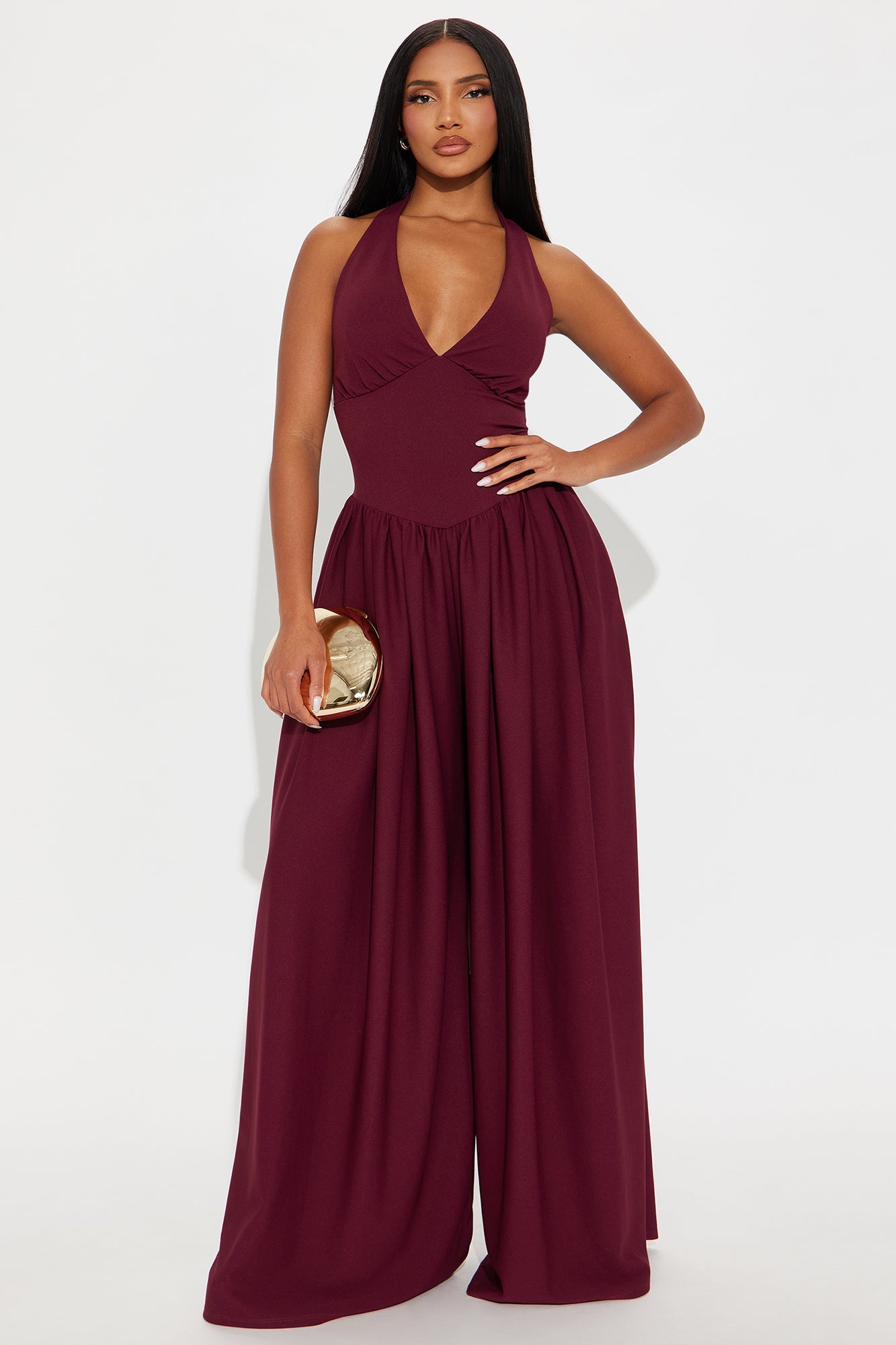 Lighter Than Air Crepe Wide Leg Jumpsuit - Burgundy
