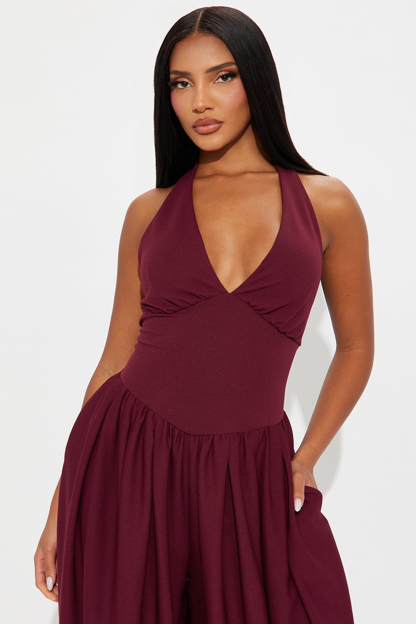 Lighter Than Air Crepe Wide Leg Jumpsuit - Burgundy