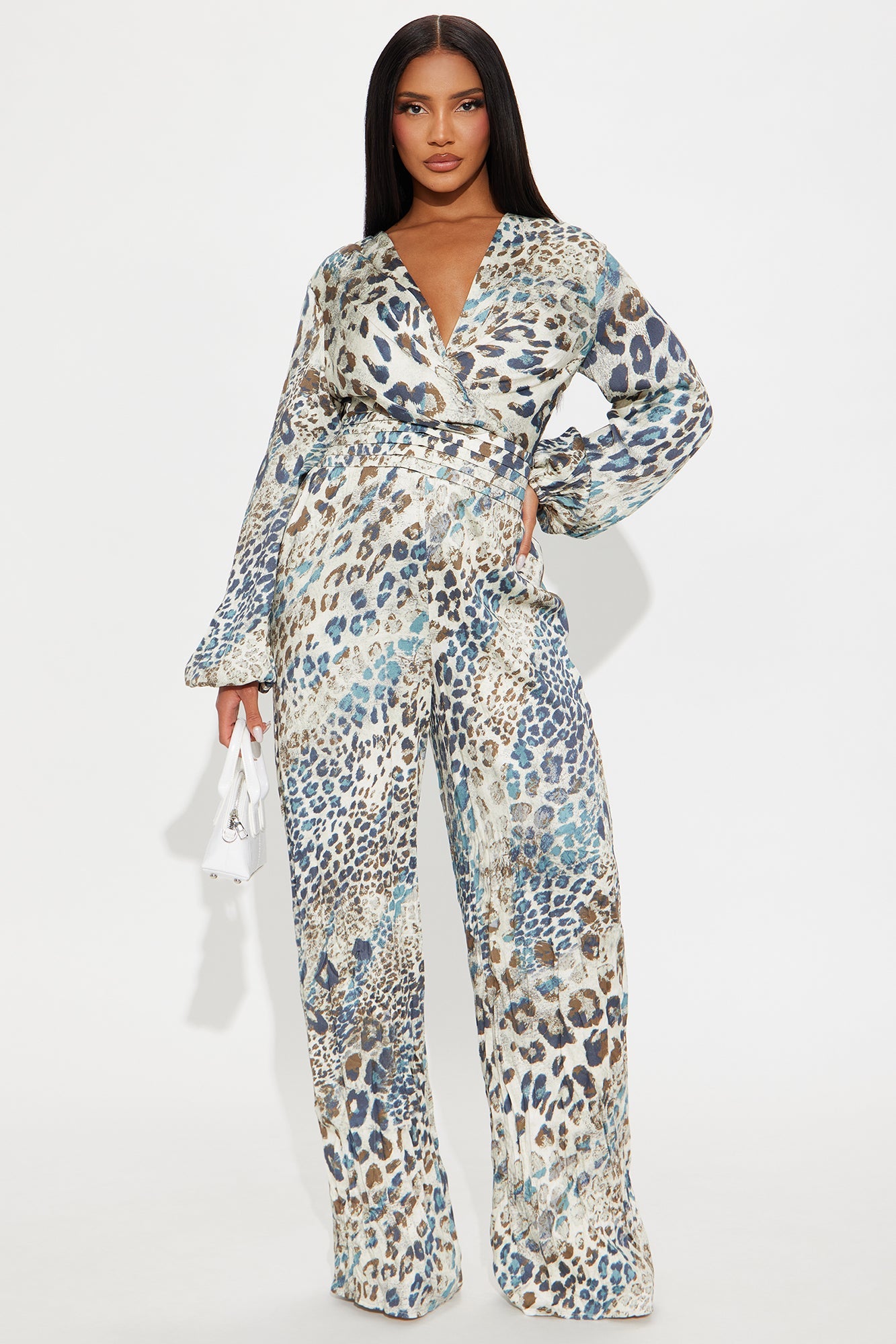 Tara Leopard Wide Leg Jumpsuit - Cream/combo