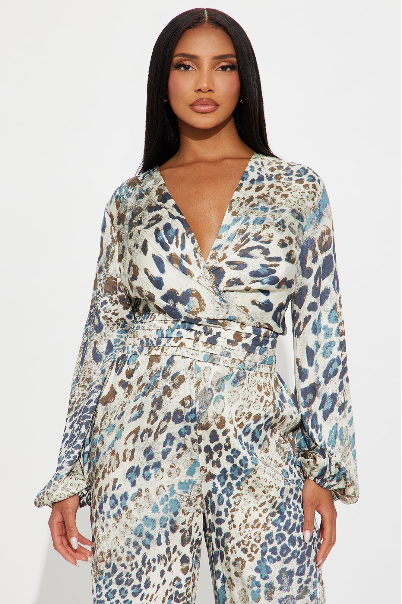 Tara Leopard Wide Leg Jumpsuit - Cream/combo