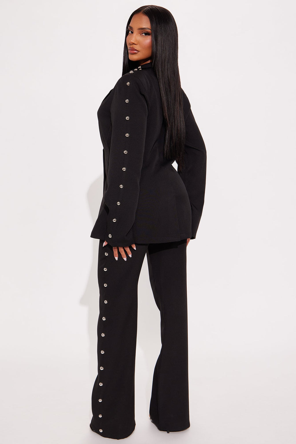 Janice Studded Blazer Pant Set - Black 