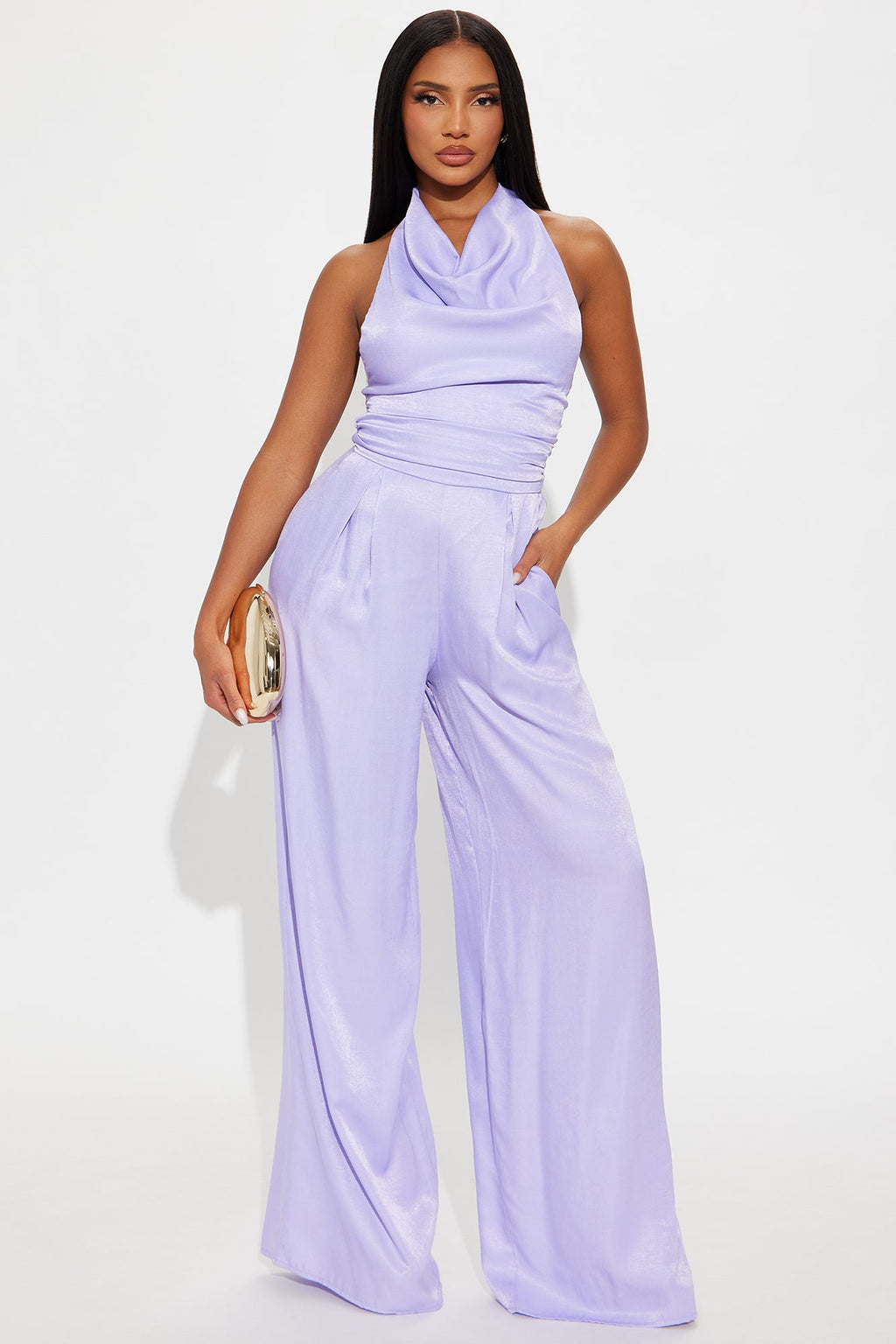 Invite Only Satin Wide Leg Jumpsuit - Lavender
