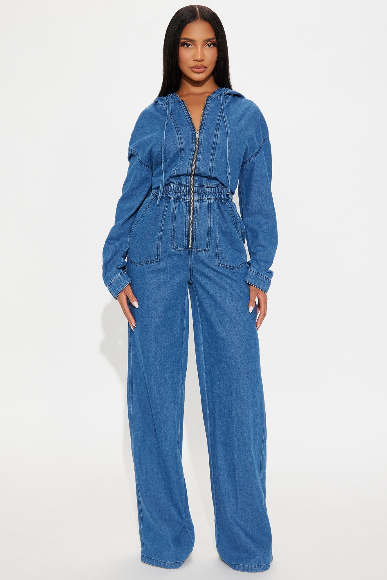 Clarissa Denim Hooded Jumpsuit - Medium Wash
