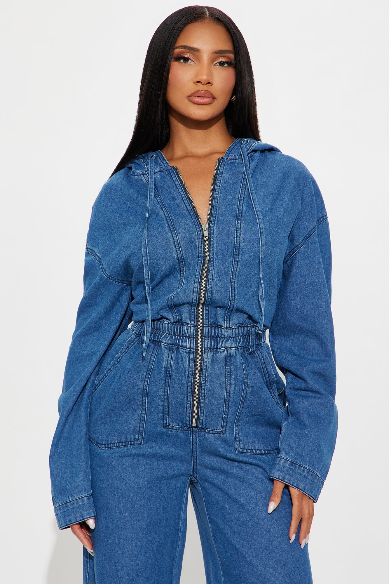 Clarissa Denim Hooded Jumpsuit - Medium Wash