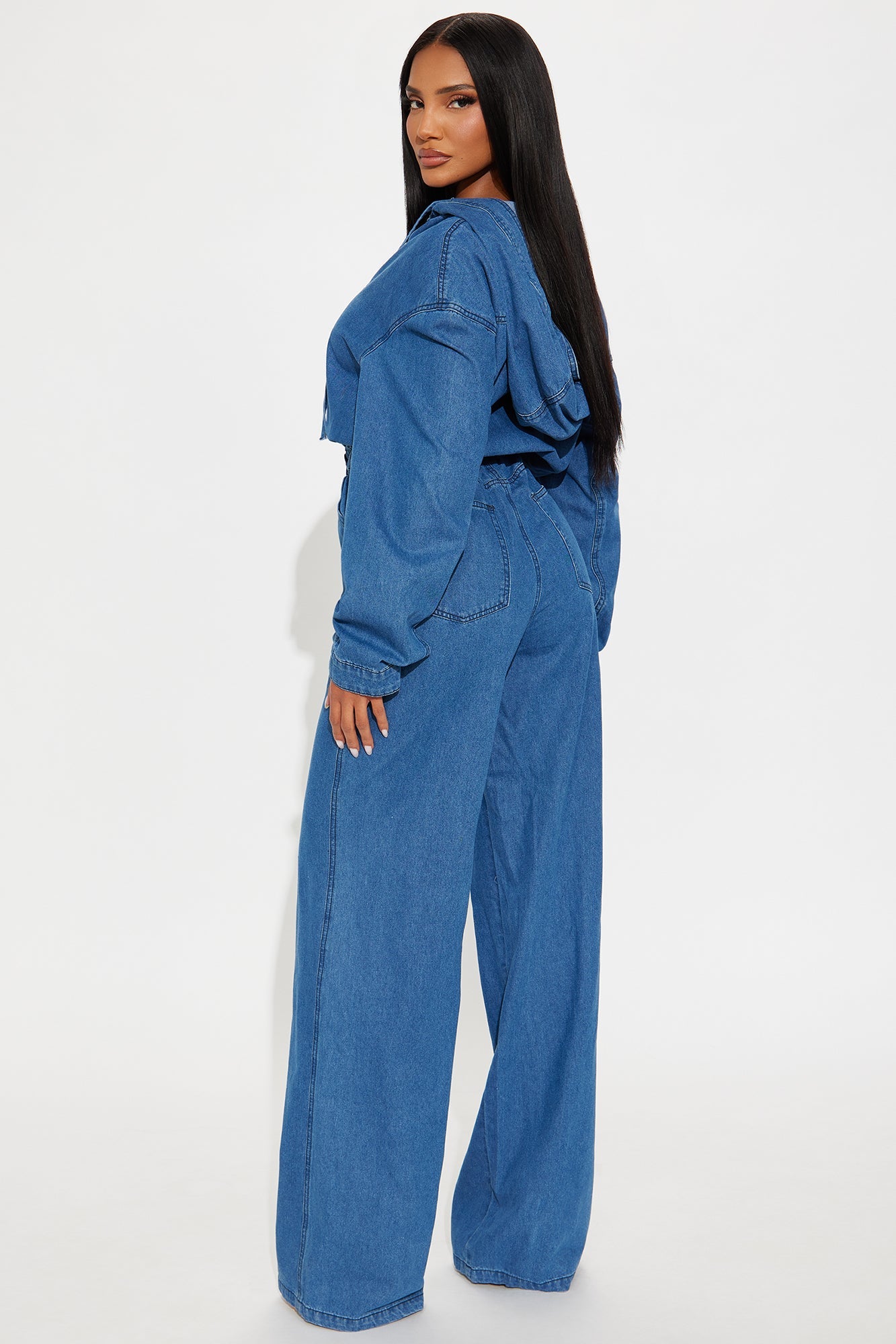 Clarissa Denim Hooded Jumpsuit - Medium Wash