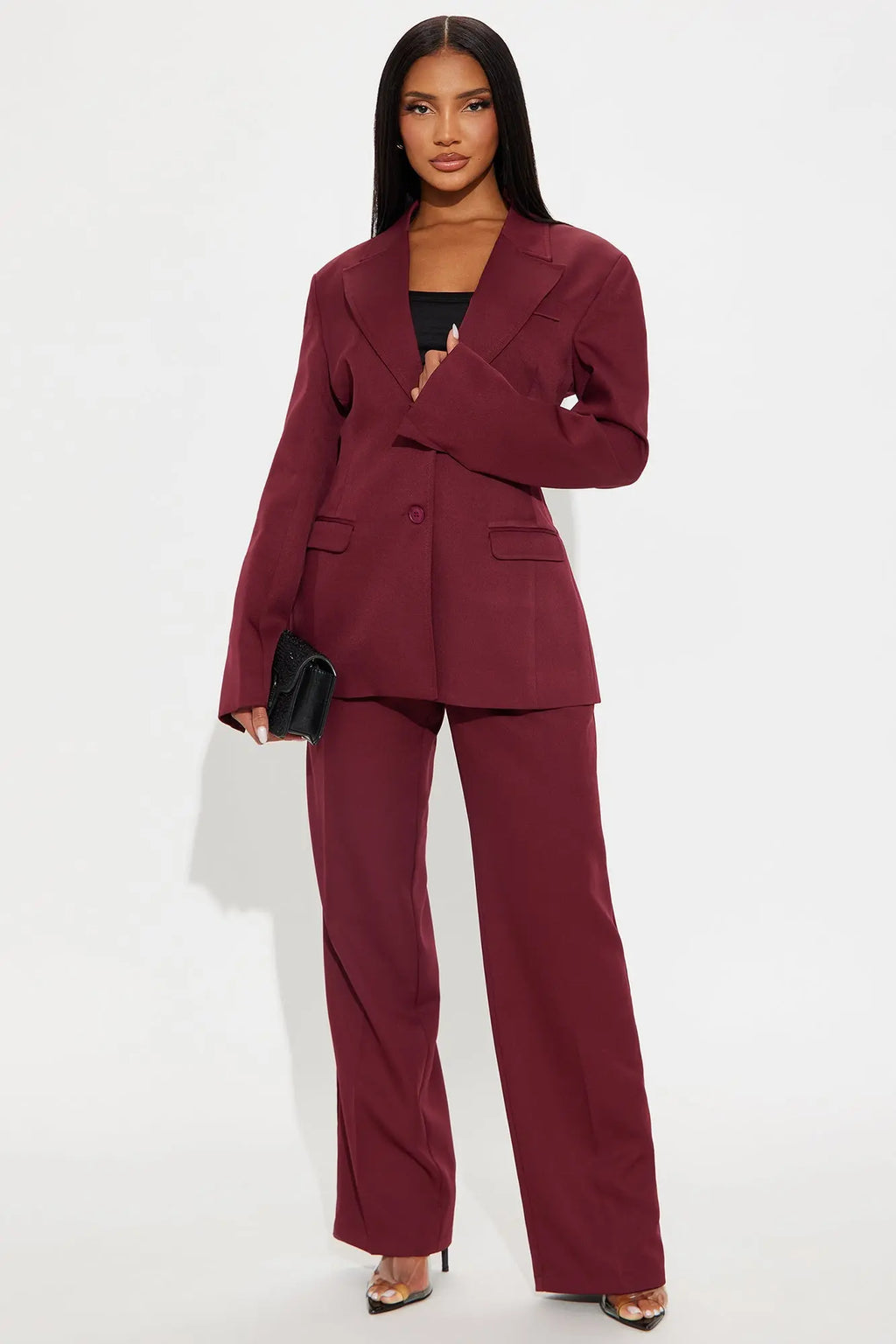 Kendall High Rise Trouser Pant - Burgundy 