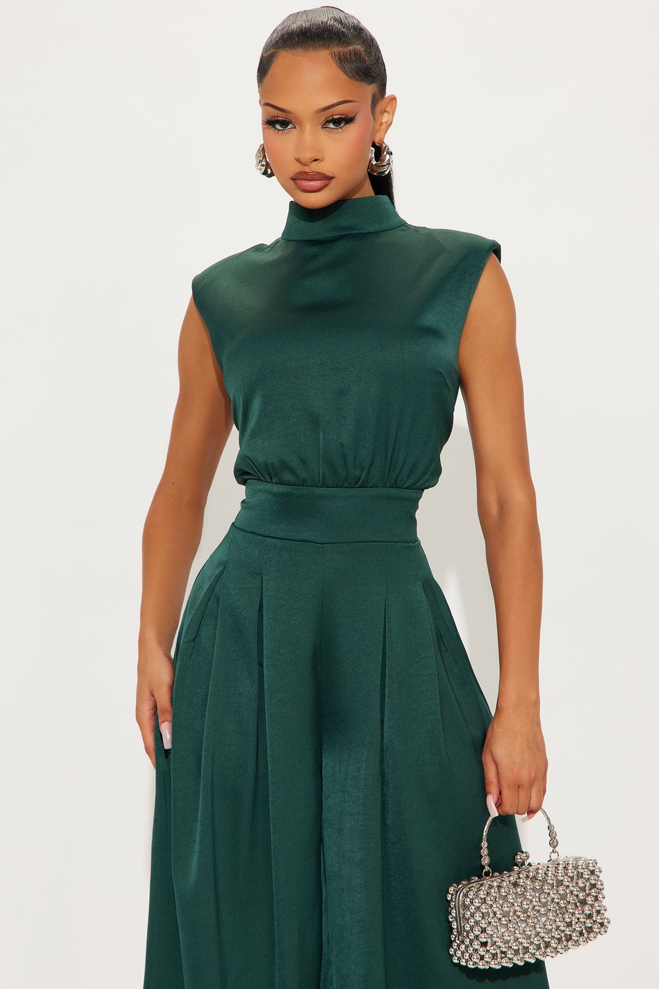 Name Of The Game Satin Jumpsuit - Hunter