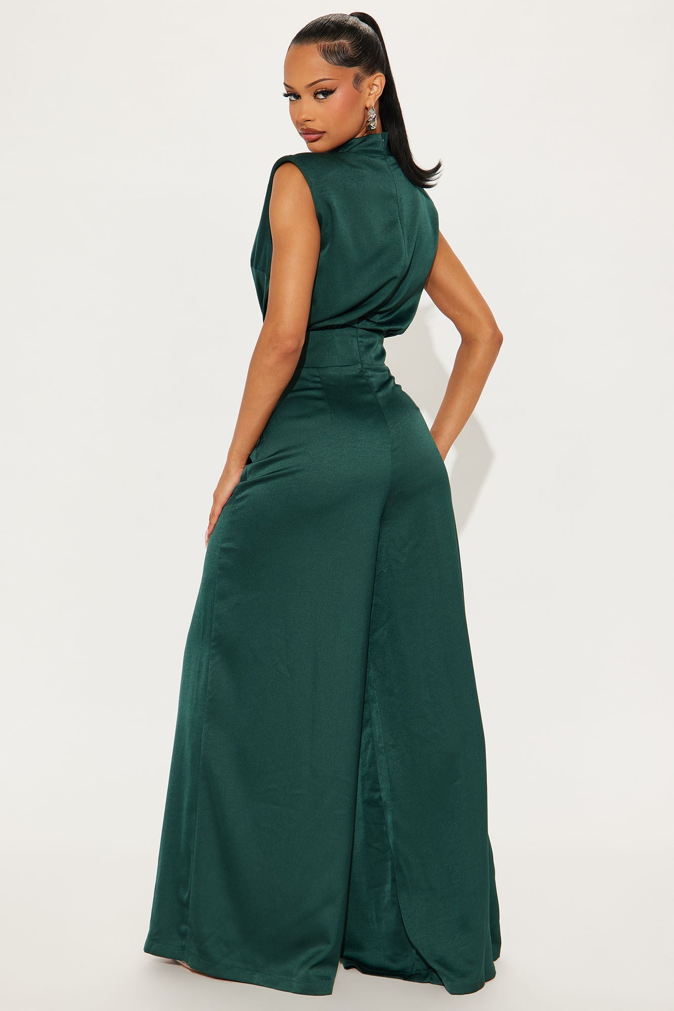 Name Of The Game Satin Jumpsuit - Hunter