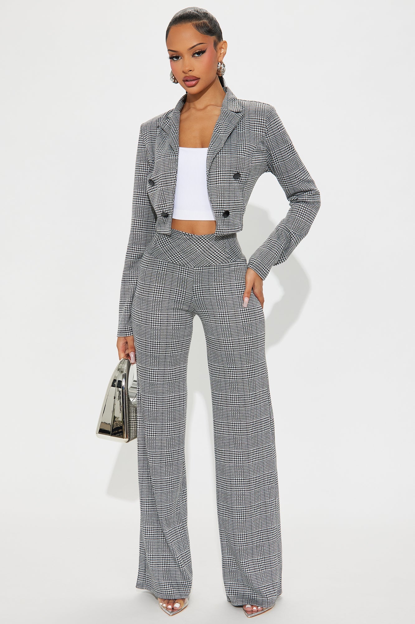 Plaid Behavior Blazer Pant Set - Black/combo
