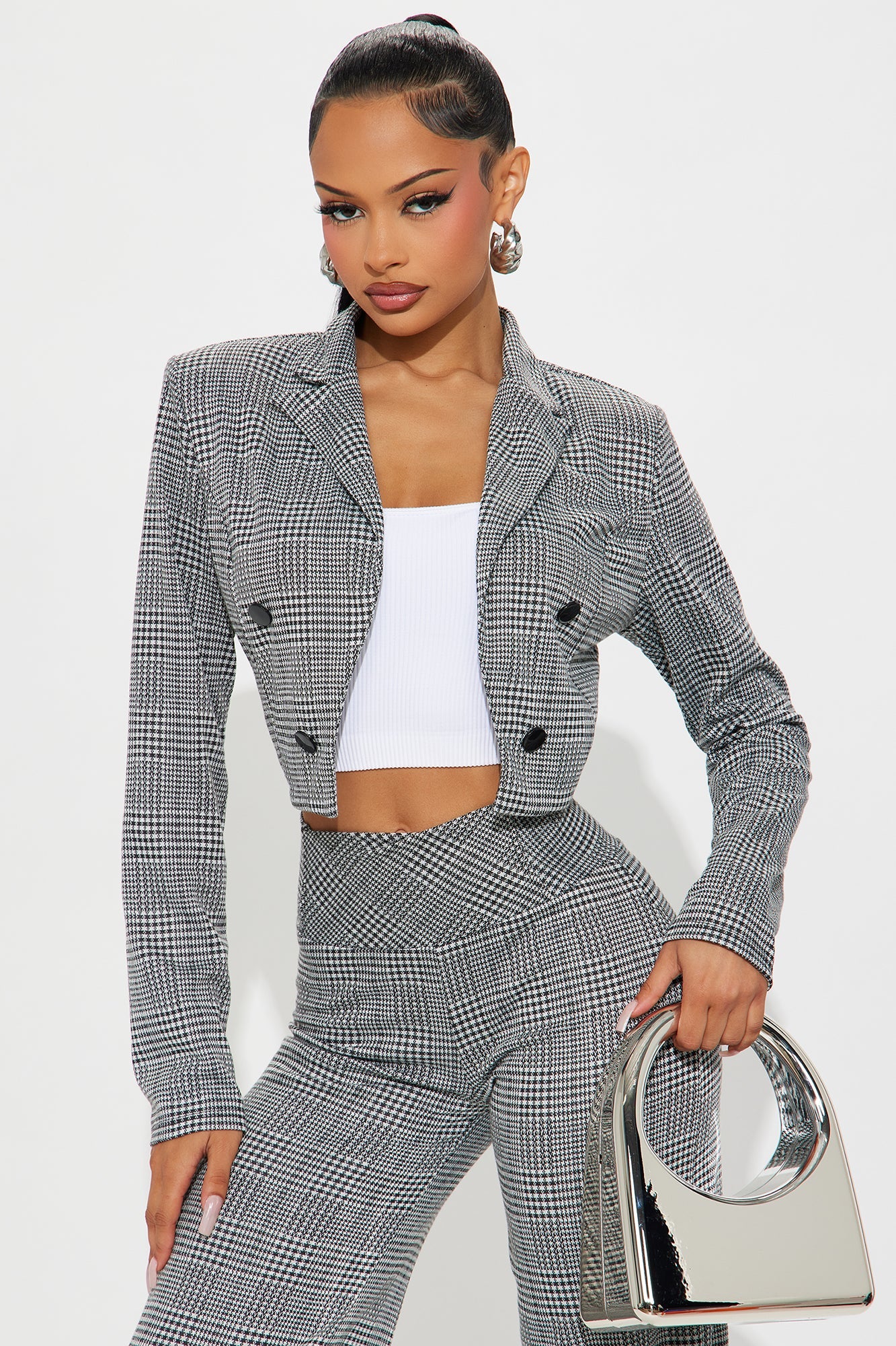 Plaid Behavior Blazer Pant Set - Black/combo
