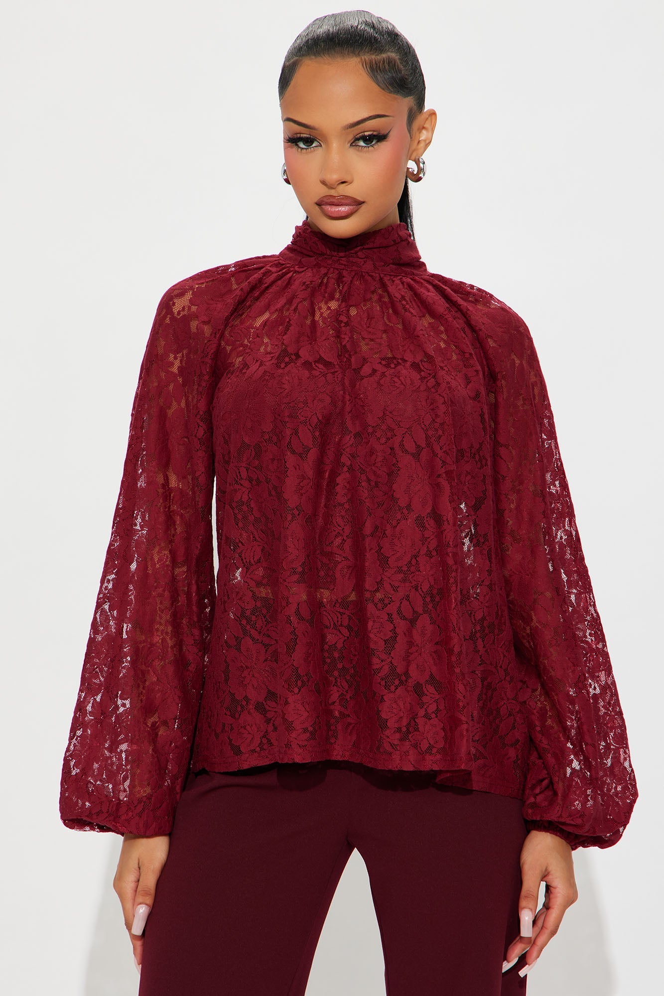 Finer Taste 2 Piece Lace Shirt Set - Wine