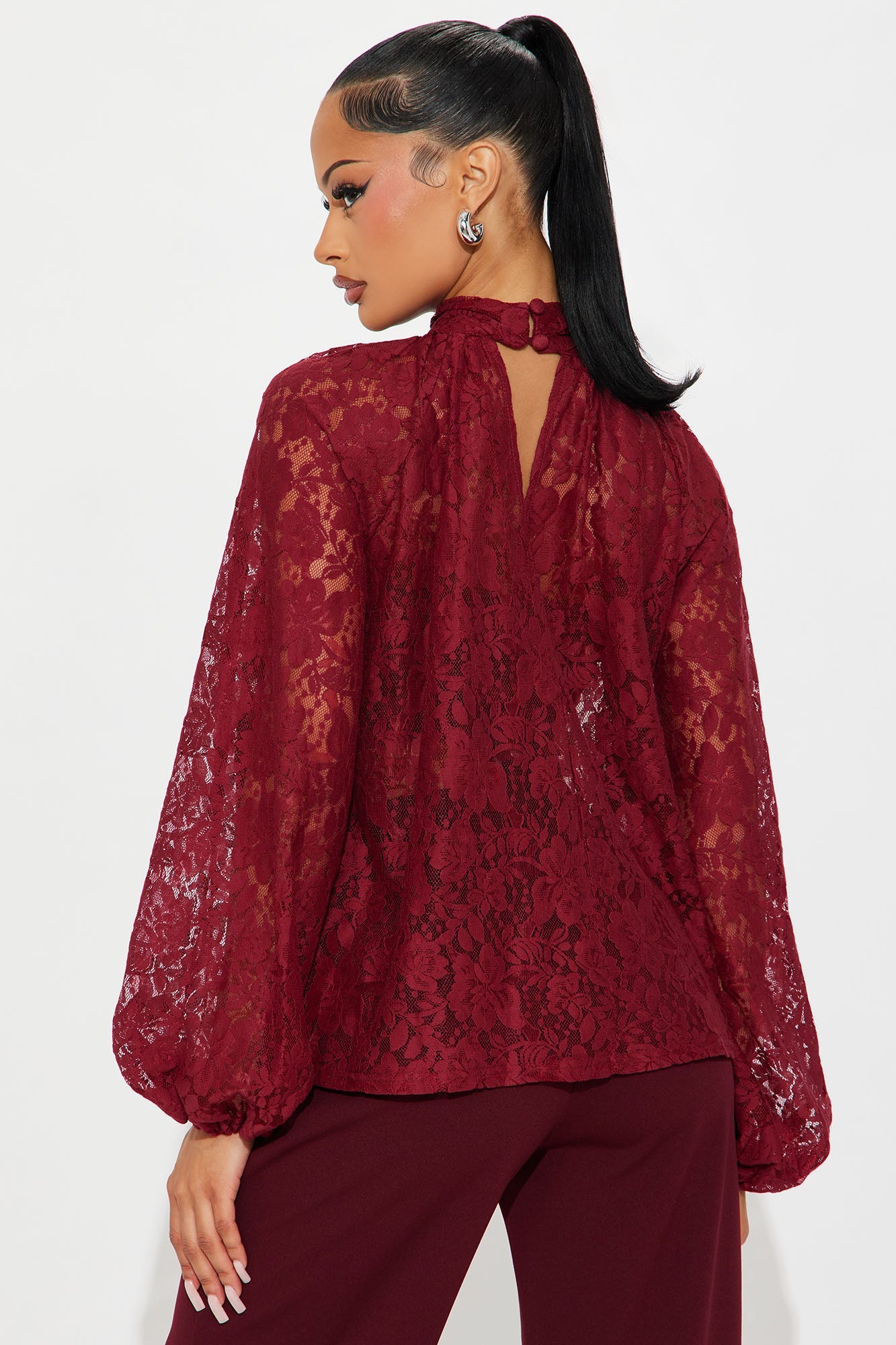 Finer Taste 2 Piece Lace Shirt Set - Wine