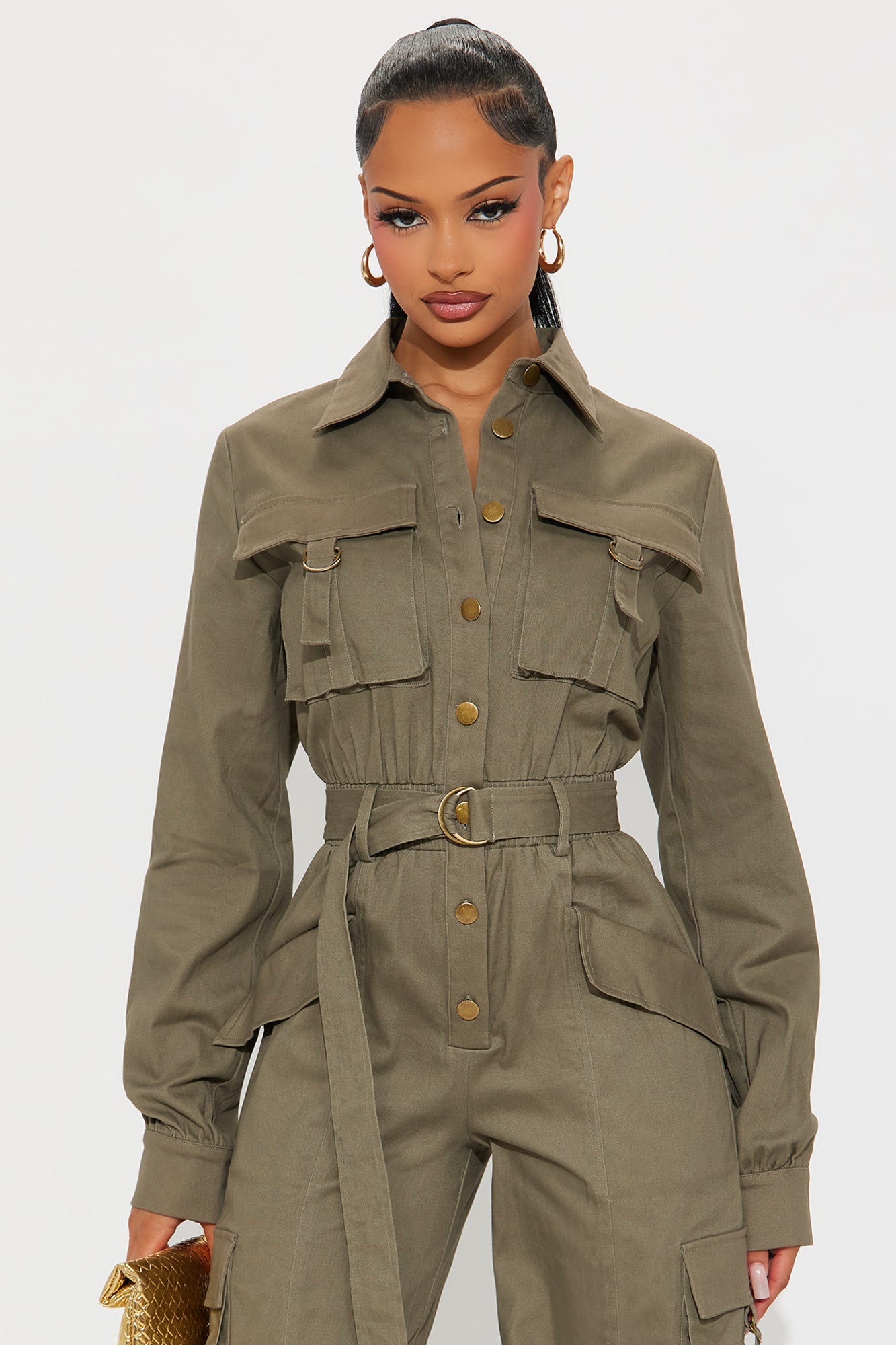 Editorial Fit Cargo Jogger Leg Jumpsuit - Olive