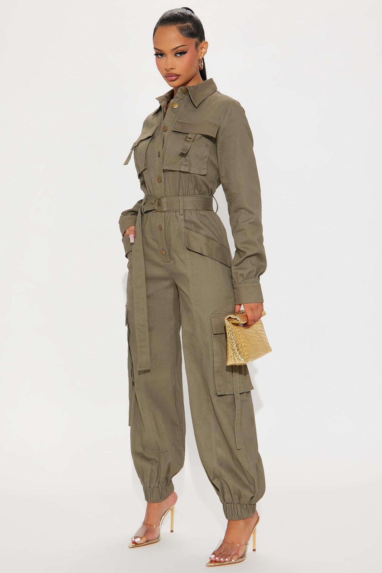 Editorial Fit Cargo Jogger Leg Jumpsuit - Olive