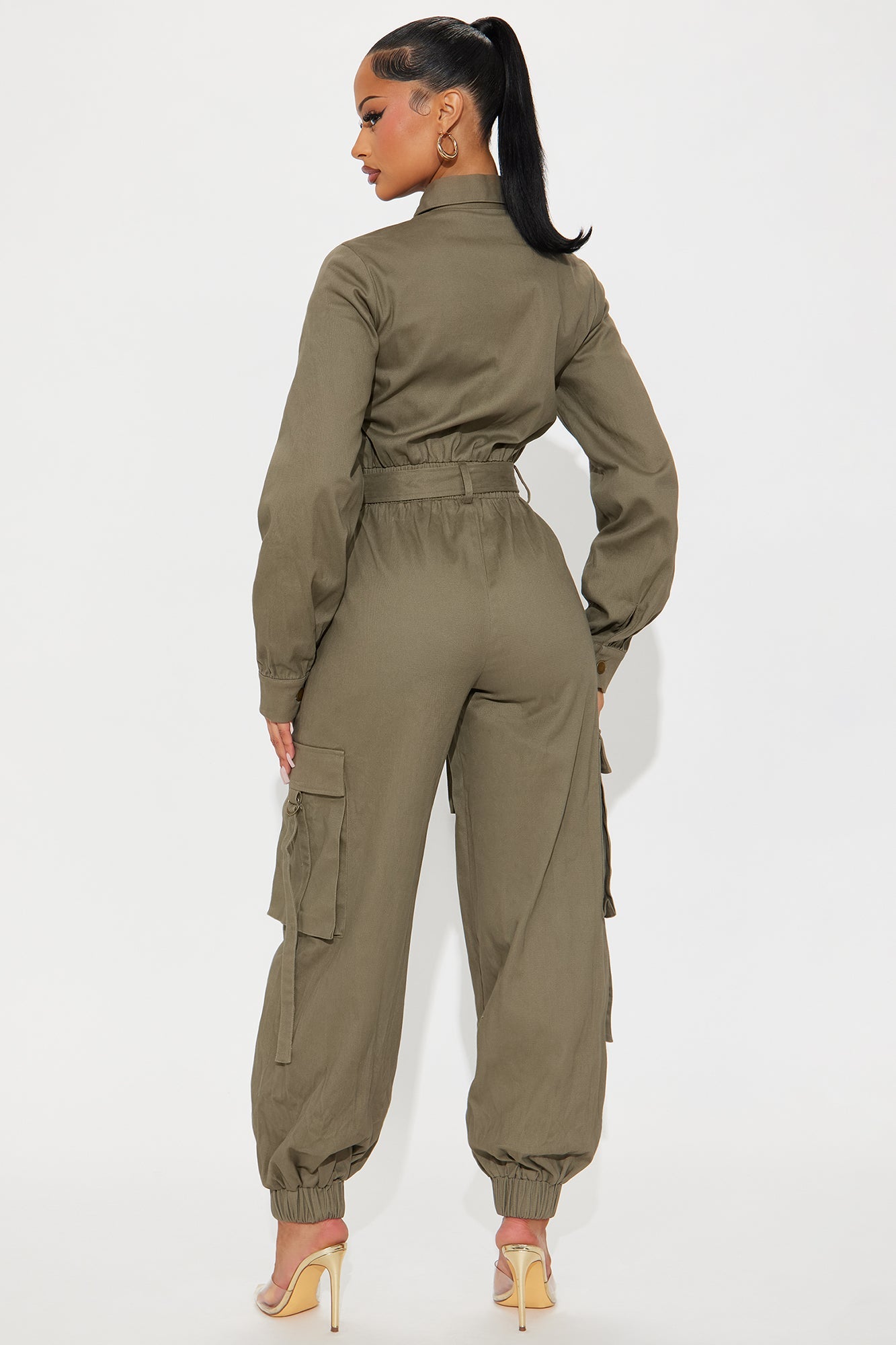 Editorial Fit Cargo Jogger Leg Jumpsuit - Olive