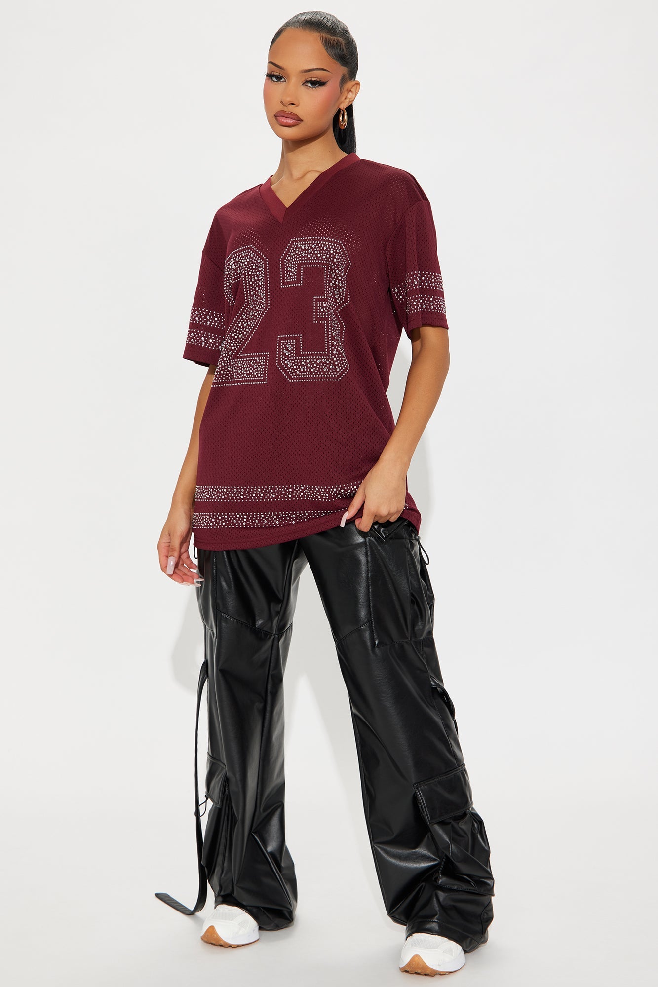 23 Rhinestone Jersey Tee - Burgundy