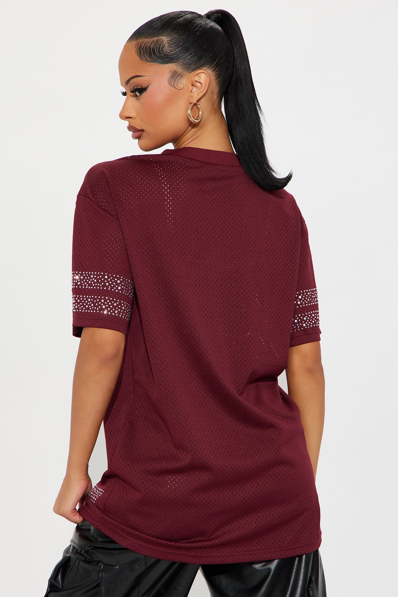 23 Rhinestone Jersey Tee - Burgundy