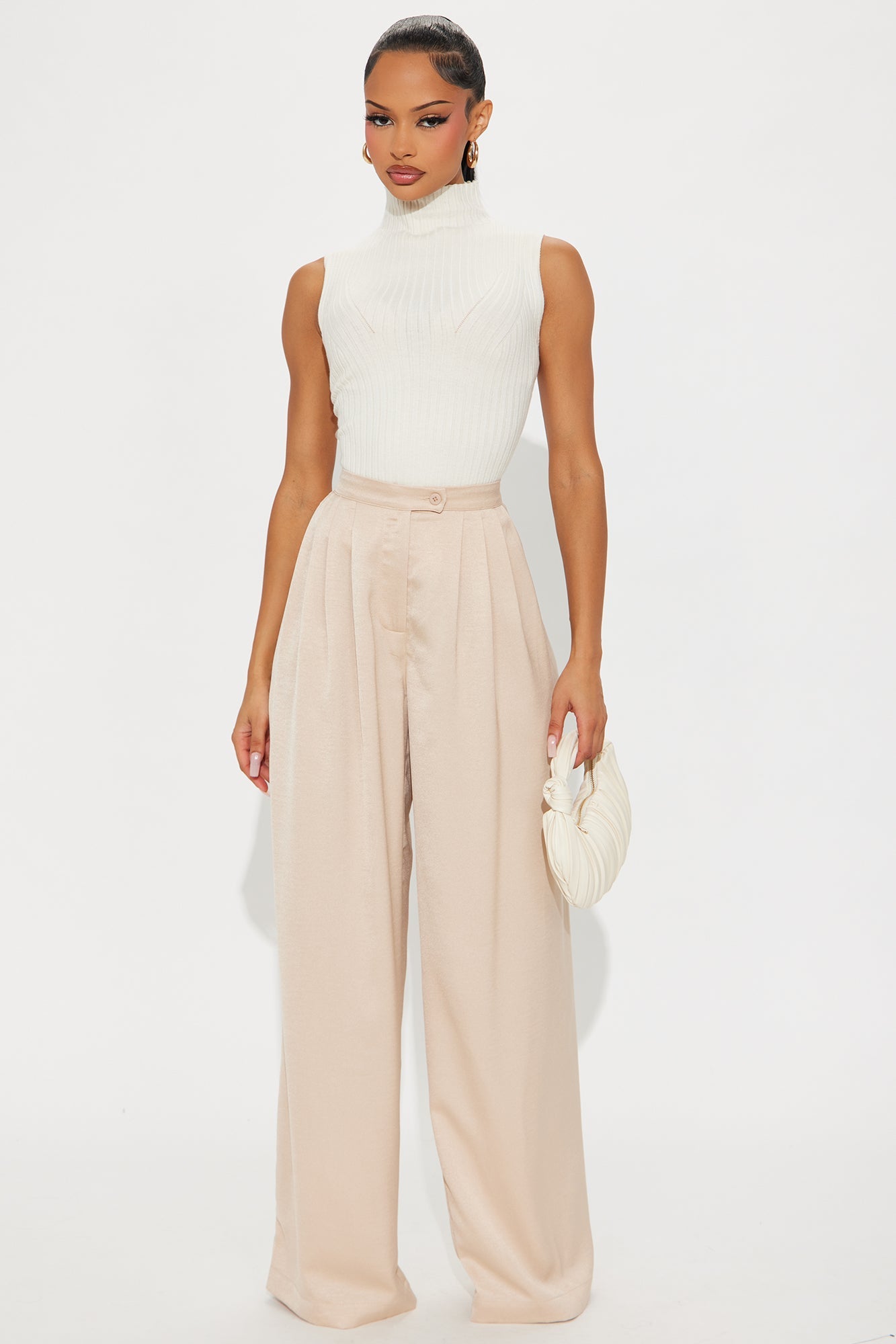 Stella Satin Wide Leg Trouser Pant 33 - Champagne