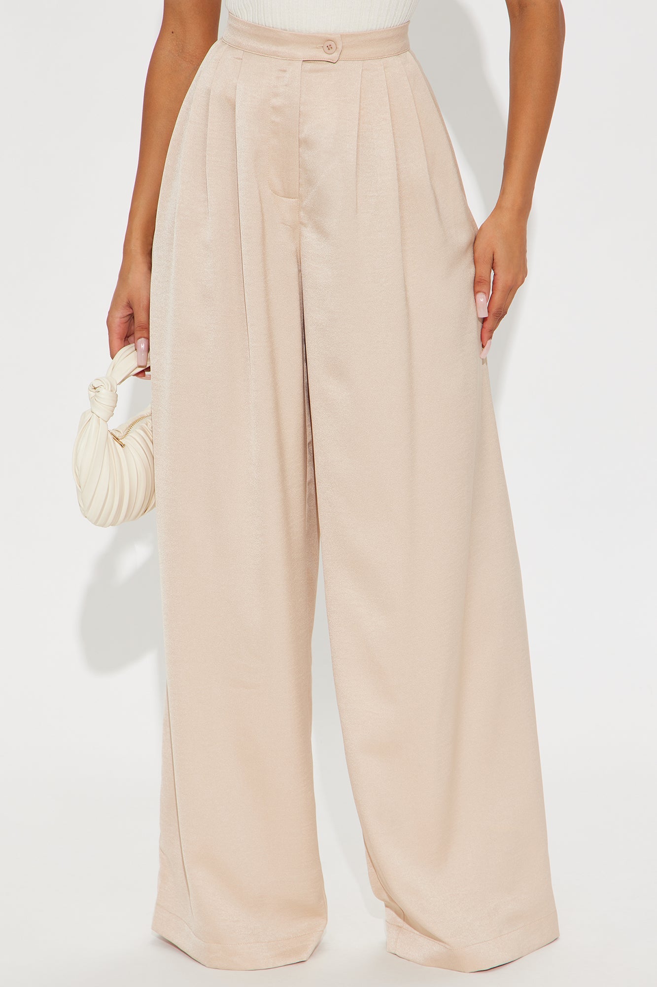 Stella Satin Wide Leg Trouser Pant 33 - Champagne