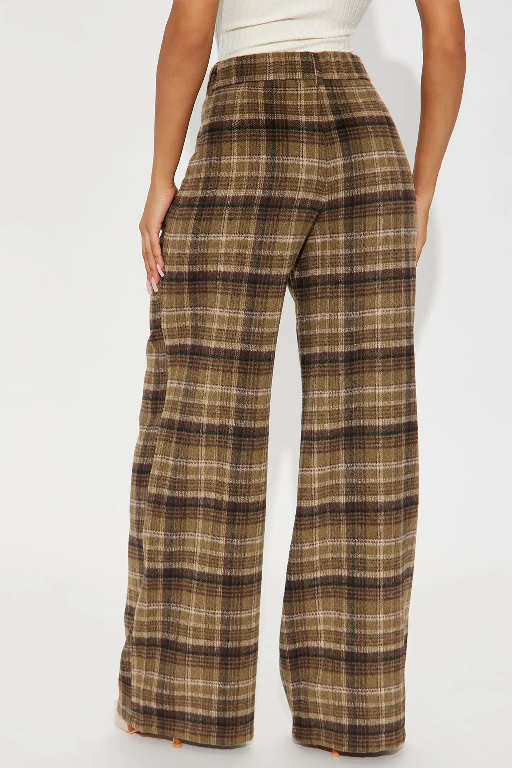 Out Your League Plaid Wide Leg Pant 33″ - Brown/combo 